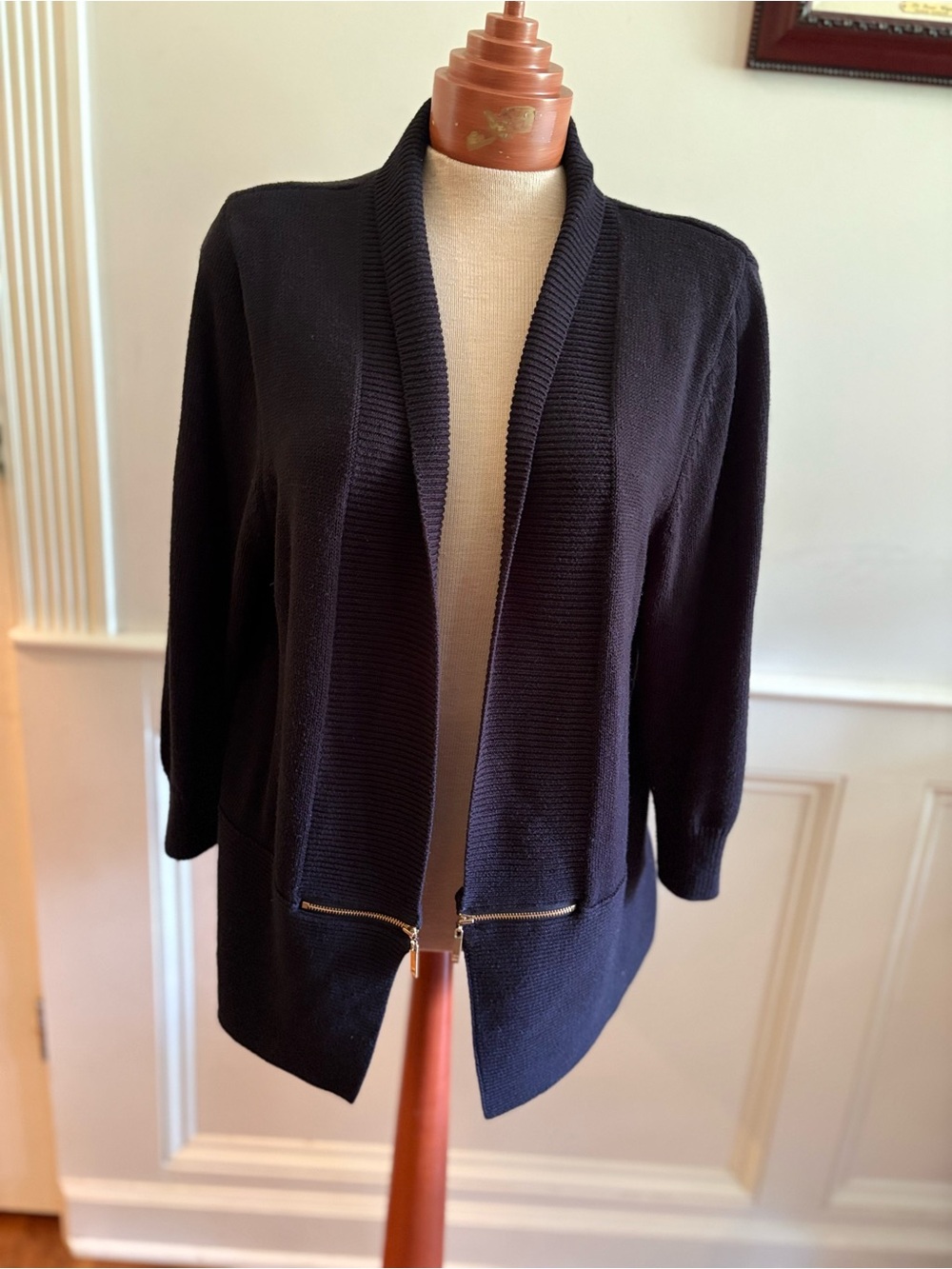 Ivanka Trump Black Open-Front Women’s Sweater Cardigan with Zip Accents